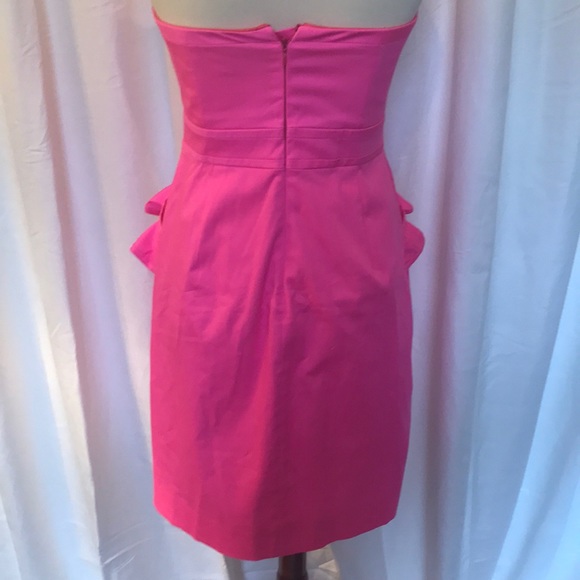 J. Crew hot pink strapless dress w/ ruffle pockets - Picture 4 of 5